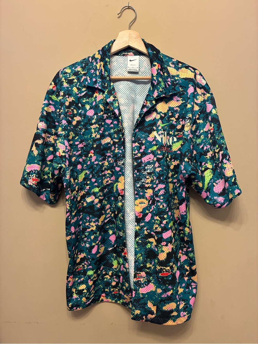 Nike Multicolor Splatter Short Sleeve Button-Up Shirt medium
